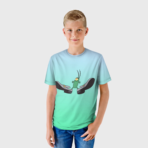 Детская футболка 3D с принтом Планктон в тягах бархатных - мем, фото на моделе #1