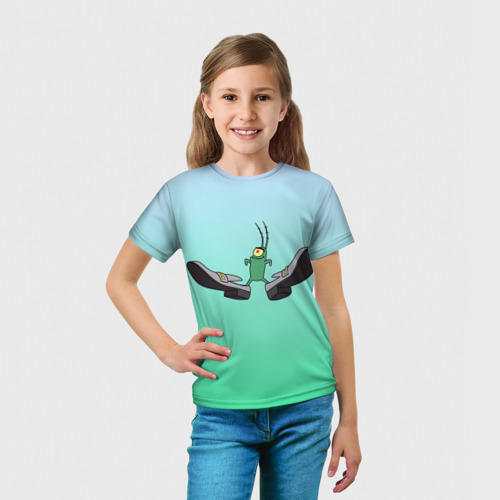Детская футболка 3D с принтом Планктон в тягах бархатных - мем, вид сбоку #3
