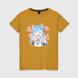 Женская футболка хлопок Рем кошечка - аниме ре Зеро