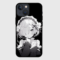 Чехол для iPhone 13 mini Рем из ре Зеро - черно белый портрет