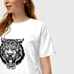 Женская футболка хлопок Oversize B&W - Разозленный тигр - фото 2