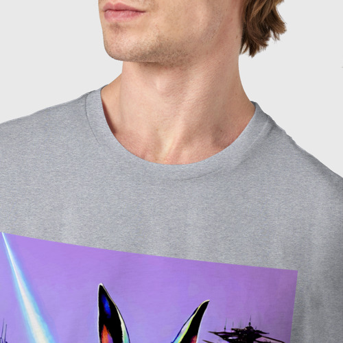 Мужская футболка хлопок с принтом Brave hare - Cyberpunk - neural network, фото #4