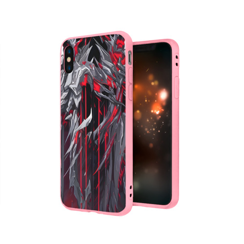 Чехол для iPhone X матовый с принтом Красная демоническая кибер броня, вид сбоку #3