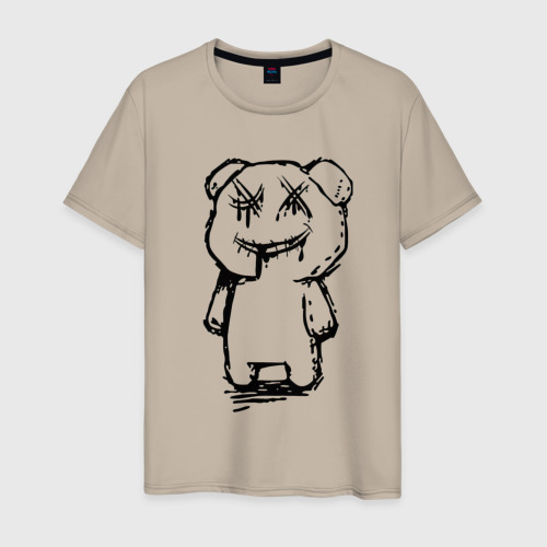 Мужская футболка хлопок с принтом Smile bear - minimalism, вид спереди #2