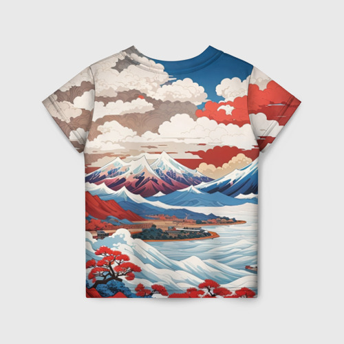 Детская футболка 3D с принтом Пейзаж в Японском стиле, вид сзади #1