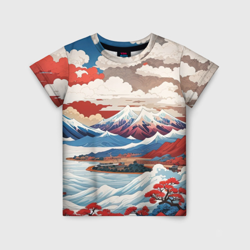 Детская футболка 3D с принтом Пейзаж в Японском стиле, вид спереди #2