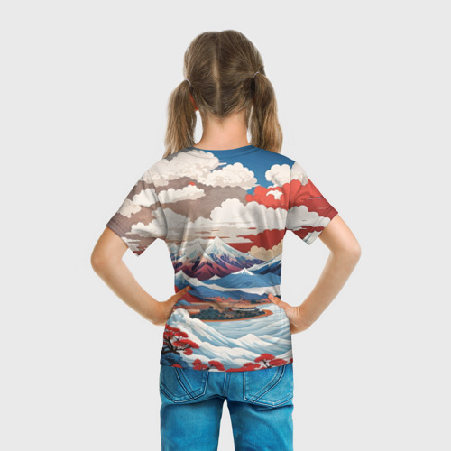 Детская футболка 3D с принтом Пейзаж в Японском стиле, вид сзади #2