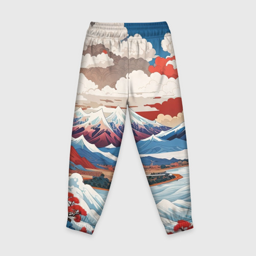 Детские брюки 3D с принтом Пейзаж в Японском стиле, вид сзади #1