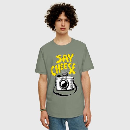 Мужская футболка хлопок Oversize с принтом Cheese photo camera, фото на моделе #1