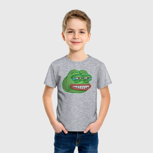 Детская футболка хлопок с принтом Лягушонок Пепе сильно смеётся, фото на моделе #1