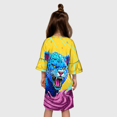 Детское платье 3D с принтом Кислотный Леопард, вид сзади #2