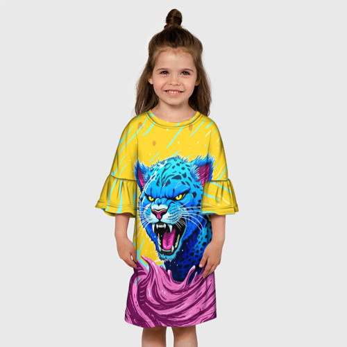Детское платье 3D с принтом Кислотный Леопард, вид сбоку #3