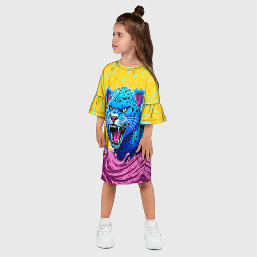 Детское платье 3D с принтом Кислотный Леопард, фото на моделе #1