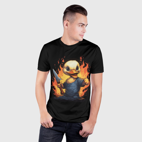 Мужская футболка 3D Slim Кровожадный утенок с ножом в огне, цвет 3D печать - фото 3