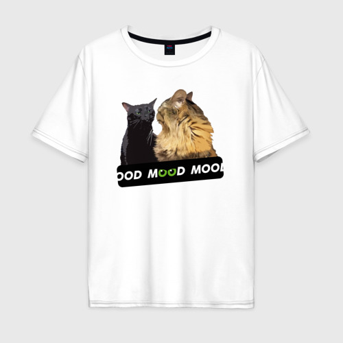 Мужская футболка из хлопка оверсайз с принтом Черный и рыжий кот - Mood, вид спереди №1