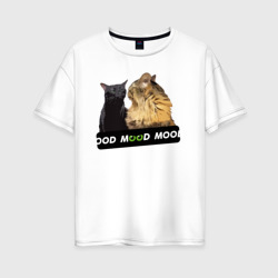 Женская футболка хлопок Oversize Черный и рыжий кот - Mood
