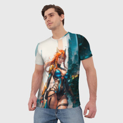 Мужская футболка 3D Боевая кибер-Леди-лиса - фото 2