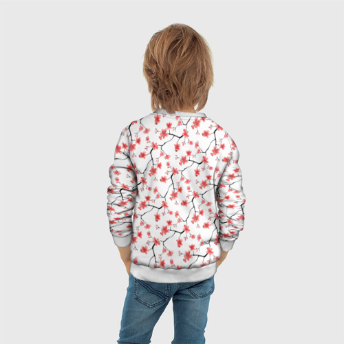 Детский свитшот 3D с принтом Акварельные цветы сакуры паттерн, вид сзади #2