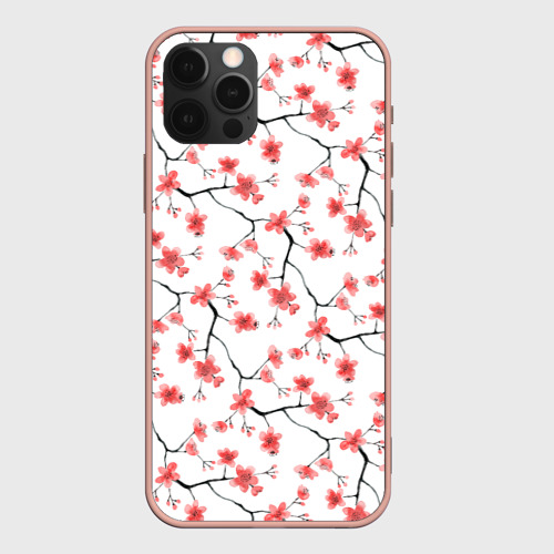 Чехол для iPhone 12 Pro Max с принтом Акварельные цветы сакуры паттерн, вид спереди #2