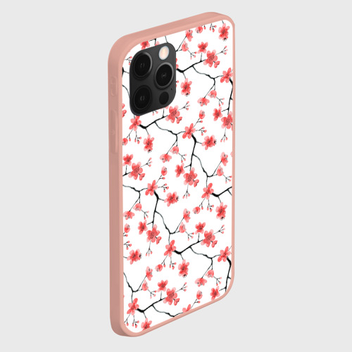 Чехол для iPhone 12 Pro Max с принтом Акварельные цветы сакуры паттерн, вид сбоку #3