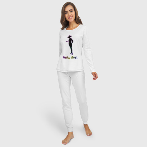 Женская пижама с лонгсливом хлопок Силуэт женщины - hello, цвет белый - фото 3