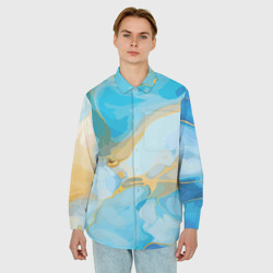Мужская рубашка oversize 3D Лазурь с золотом - фото 2