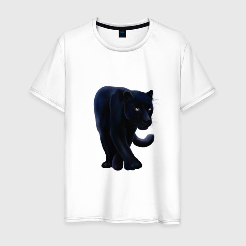 Мужская футболка из хлопка с принтом Черная пантера, хищник, вид спереди №1