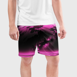 Мужские шорты спортивные Сай фай пейзаж в черно розовых тонах - фото 2