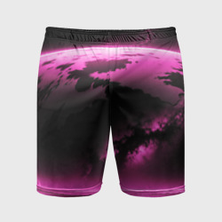 Мужские шорты спортивные Сай фай пейзаж в черно розовых тонах