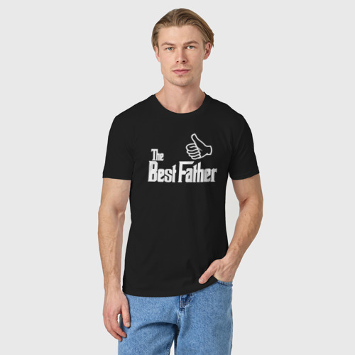 Мужская футболка хлопок The best father, цвет черный - фото 3
