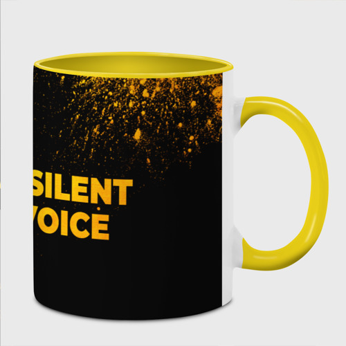 Кружка с полной запечаткой с принтом A Silent Voice - gold gradient: надпись и символ, вид спереди #2