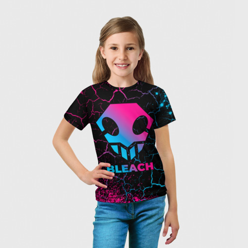 Детская футболка 3D с принтом Bleach - neon gradient, вид сбоку #3