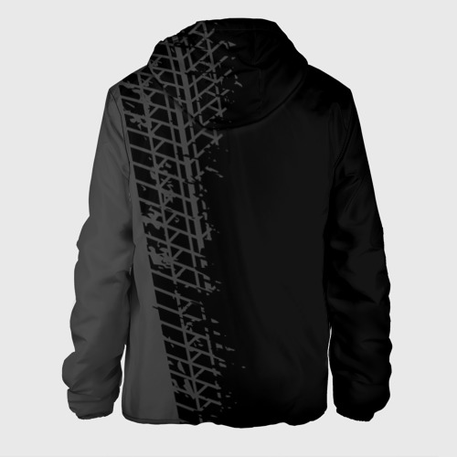 Мужская куртка 3D с принтом Audi speed на темном фоне со следами шин: по-вертикали, вид сзади #1