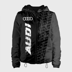 Женская куртка 3D Audi Speed на темном фоне со следами шин: по-вертикали