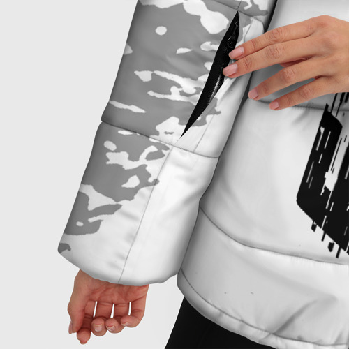 Женская зимняя куртка 3D с принтом FAW speed на светлом фоне со следами шин: по-вертикали, фото #4