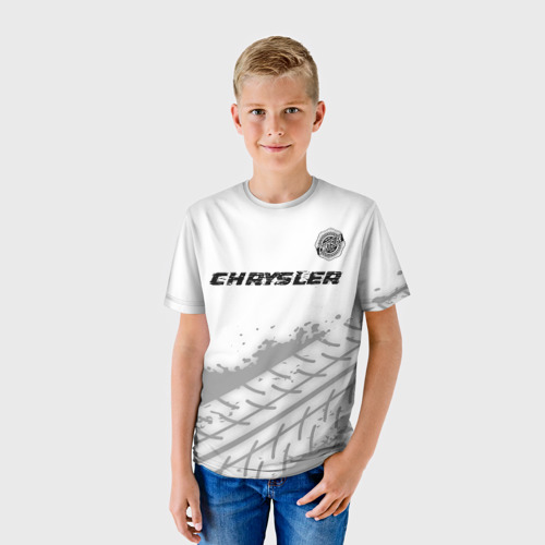 Детская футболка 3D Chrysler Speed на светлом фоне со следами шин: символ сверху, цвет 3D печать - фото 3
