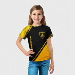 Футболка с принтом Lamborghini - gold gradient: надпись, символ для ребенка, вид на модели спереди №3. Цвет основы: белый