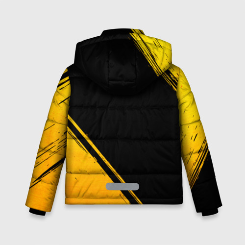 Зимняя куртка для мальчиков 3D с принтом Lamborghini - gold gradient: надпись, символ, вид сзади #1
