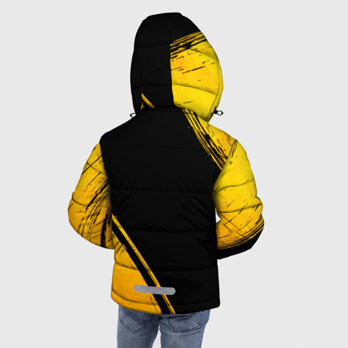 Зимняя куртка для мальчиков 3D с принтом Lamborghini - gold gradient: надпись, символ, вид сзади #2