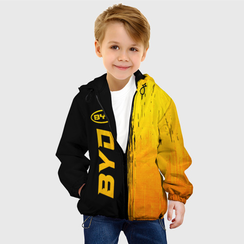 Детская куртка 3D с принтом BYD - gold gradient: по-вертикали, фото на моделе #1