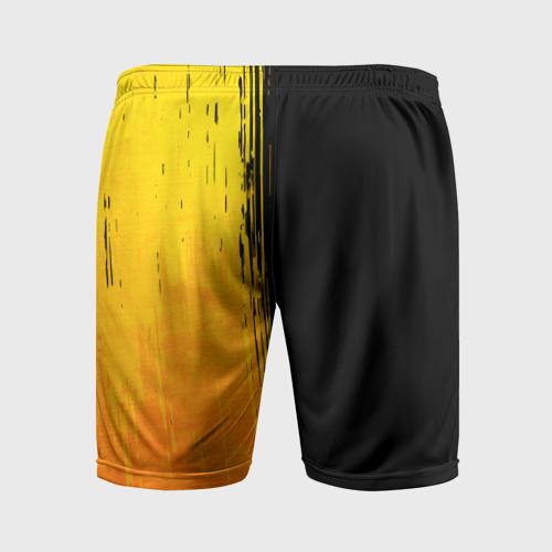 Мужские шорты спортивные с принтом BYD - gold gradient: по-вертикали, вид сзади #1