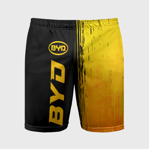 Мужские шорты спортивные с принтом BYD - gold gradient: по-вертикали, вид спереди #2