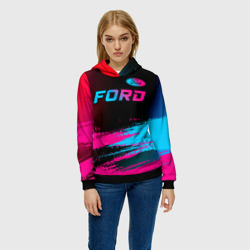 Женская толстовка 3D Ford - neon gradient: символ сверху - фото 2