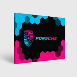 Холст прямоугольный Porsche - neon gradient: надпись и символ
