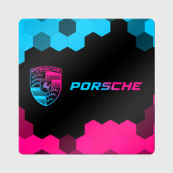 Магнит виниловый Квадрат Porsche - neon gradient: надпись и символ