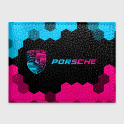 Обложка для студенческого билета Porsche - neon gradient: надпись и символ
