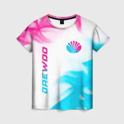 Женская футболка 3D Daewoo neon gradient style: надпись, символ