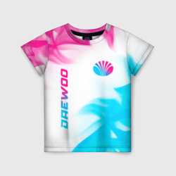 Детская футболка 3D Daewoo neon gradient style: надпись, символ