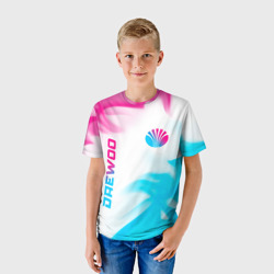 Детская футболка 3D Daewoo neon gradient style: надпись, символ - фото 2