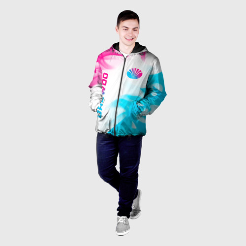 Мужская куртка 3D с принтом Daewoo neon gradient style: надпись, символ, фото на моделе #1